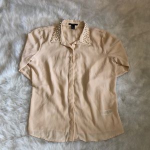 Forever 21 Cream Button Up Blouse Size: S